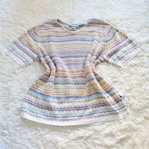 Vintage Colorful Striped Short Sleeve Sweater